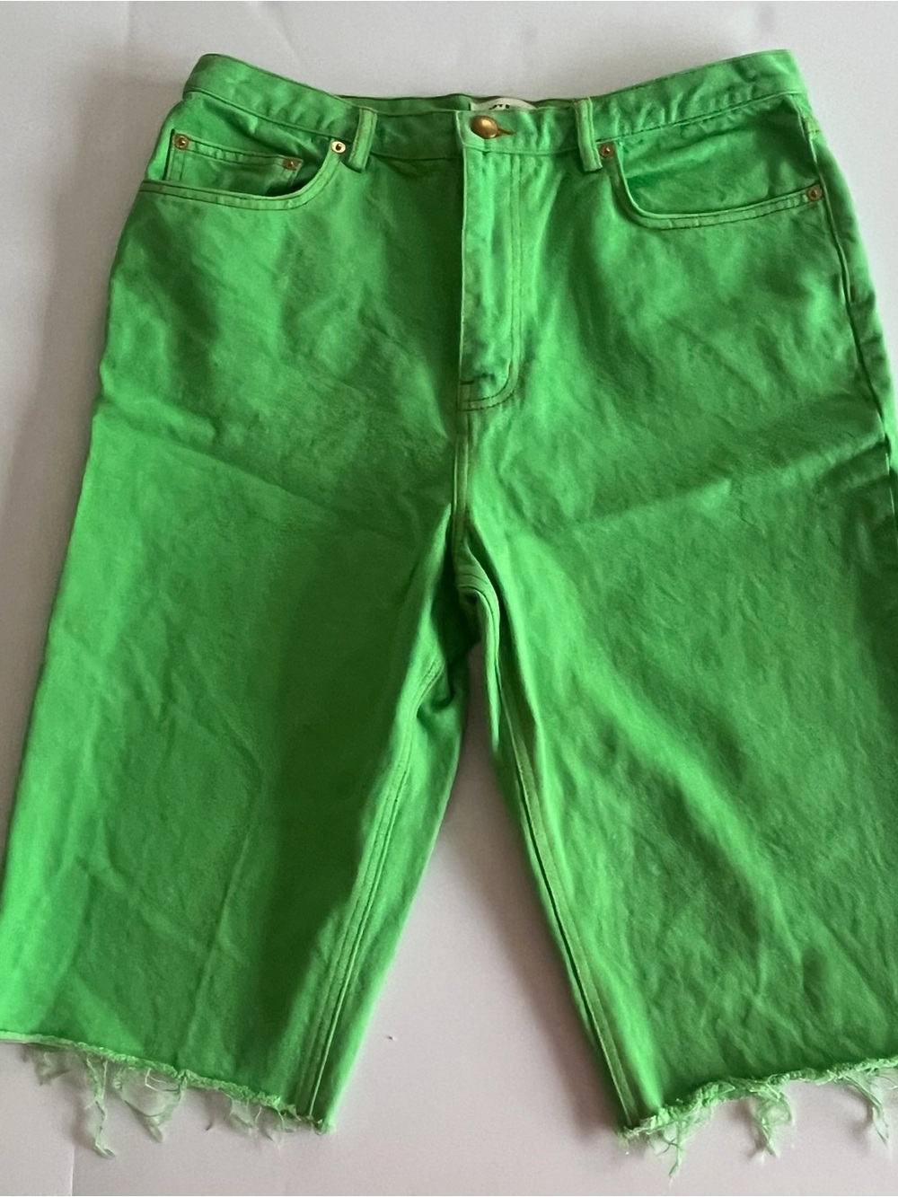 Tory Burch Neon Green Denim Cutoff Shorts